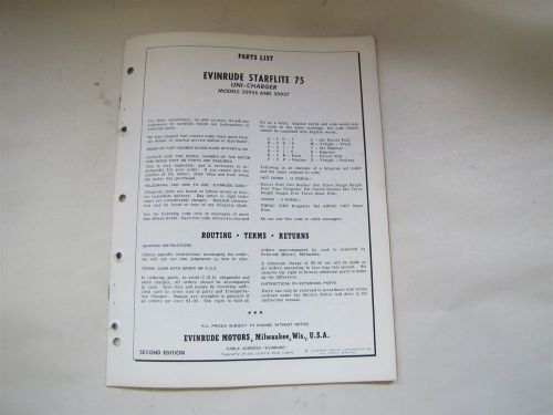 Used 1961 evinrude 50926 50927 starflite 75 uni-charger parts list/catalog