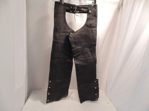 Thick black leather motorcycle chaps unlined women size xs by leather gallery
