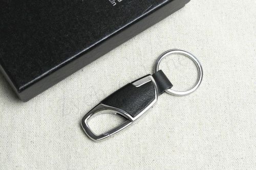 1pcs for stainless steel metal &amp; black leather auto keychains key ring charms