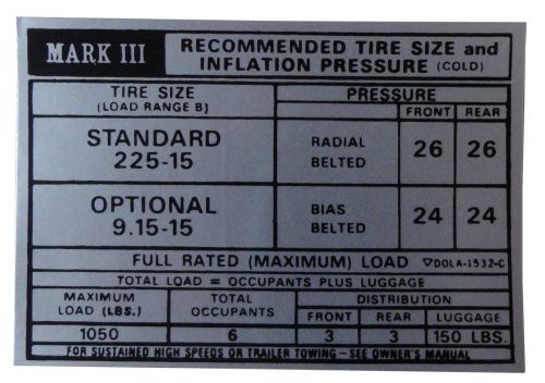 1970 lincoln mark iii tire pressure decal