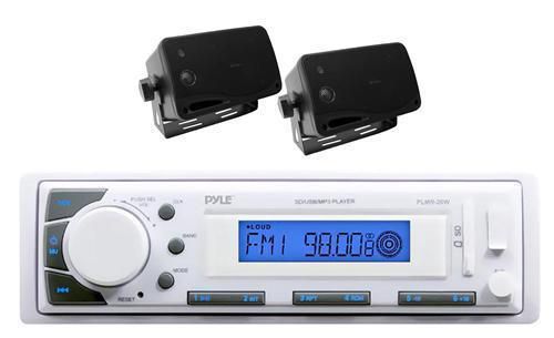 New plmr20w marine yacht radio mp3 usb sd aux ipod input receiver 2 box speakers