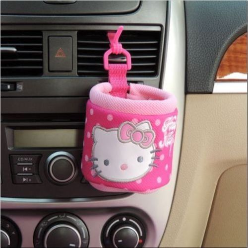 Fashion 1 pc hello kitty pink leopard print car cup holder mobile phone pocket