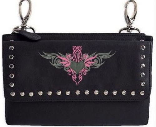 Genuine pebble leather belt loop/hip bag -  reflective pink tribal heart by unik