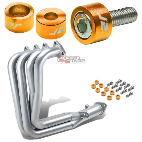 J2 for 94-01 dc2 b18c silver exhaust manifold header+gold washer cup bolts
