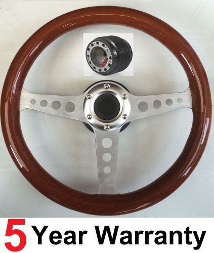 Wooden steering wheel &amp; boss kit for classic mini &amp; momo omp mountney horns