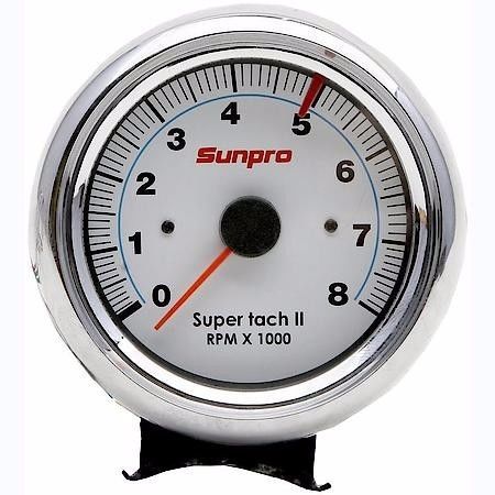 Sunpro supertach ii 0-8,000 rpm tachometer - 3-3/8&#034; black /white dirt track race