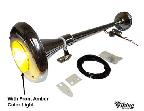 &#034;viking horns&#034; loud 152db chrome truck air horn with amber light #v204yl