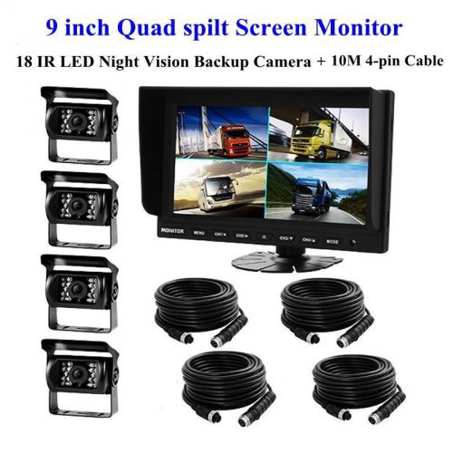 9&#034; quad split screen monitor truck trailer backup camera system reversing camera