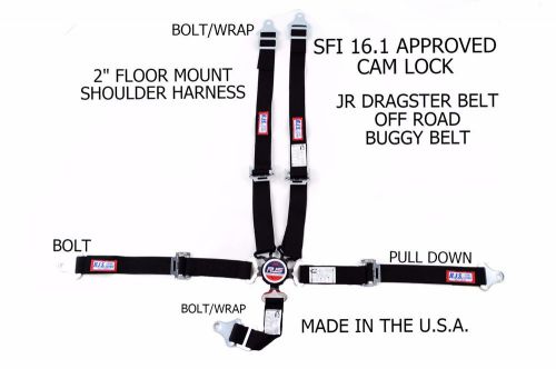 Rjs sfi 16.1 5 point cam lock jr dragster floor mount 2&#034; belt black 30297-15-06