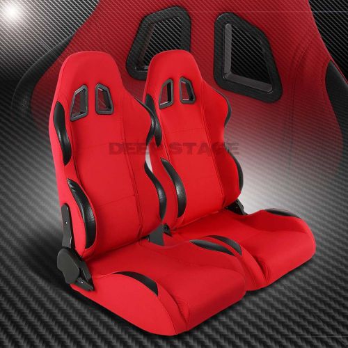 FULL RECLINABLE LEFT+RIGHT RED+BLACK TRIM BUCKET RACING SEAT+UNIVERSAL SLIDERS, US $209.93, image 1