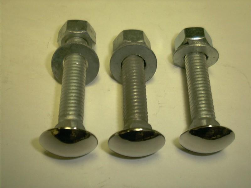 Set of (3) new bumper bolts & nuts with stainless steel caps, 2.5", made in usa