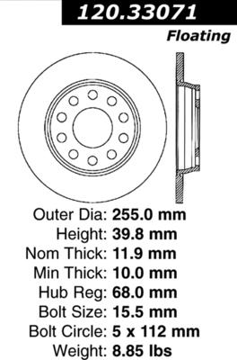 Centric 120.33108 rear brake rotor/disc-premium rotor