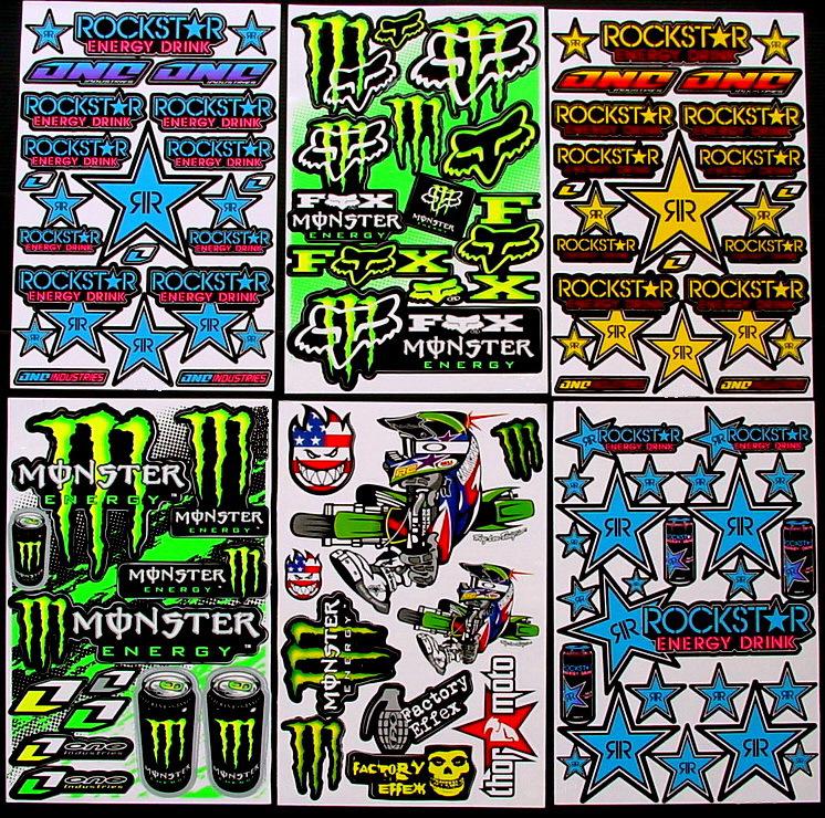 6 sheets stickers bike scooter motocross energy drink bmx rockstar stikers k/b