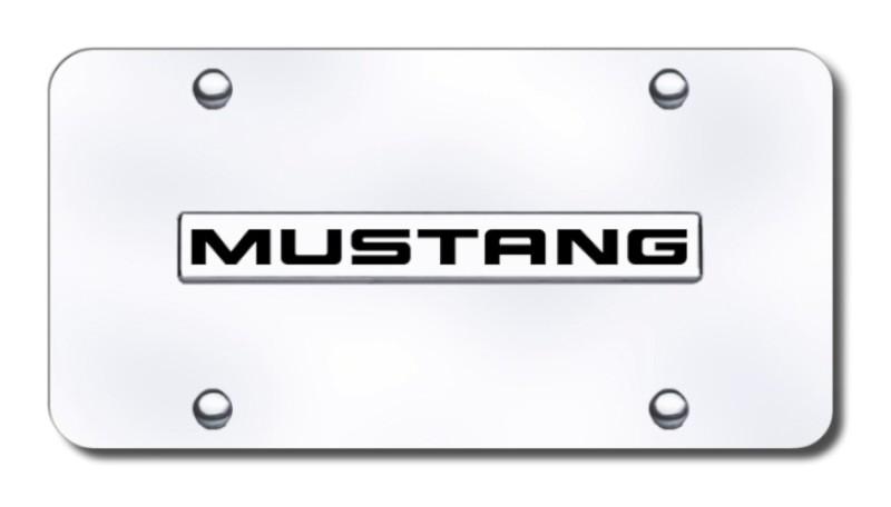 Ford mustang name chrome on chrome license plate made in usa genuine