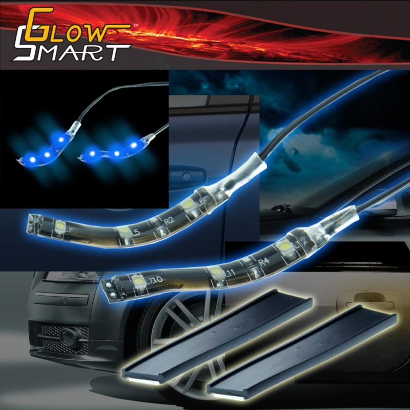 Led car light strip door dash interior lighting waterproof - 2 x 2" 3 blue smd