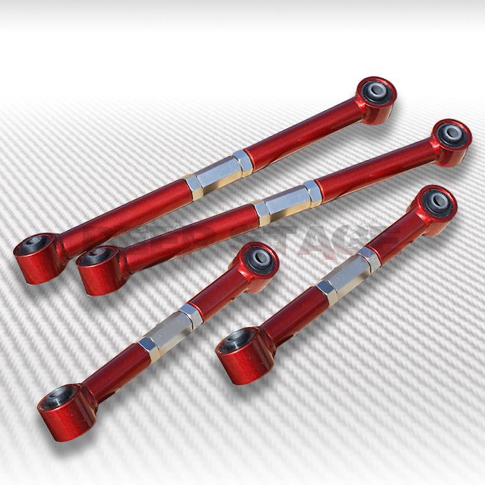 90-97 honda accord 4-pc high strength rear lower+upper control arms camber red