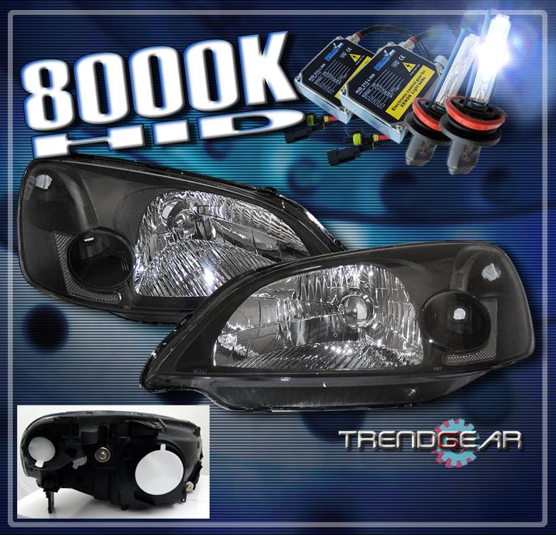 01 02 03 honda civic 2/4dr crystal headlights+hid kit lamp jdm black dx ex hx lx