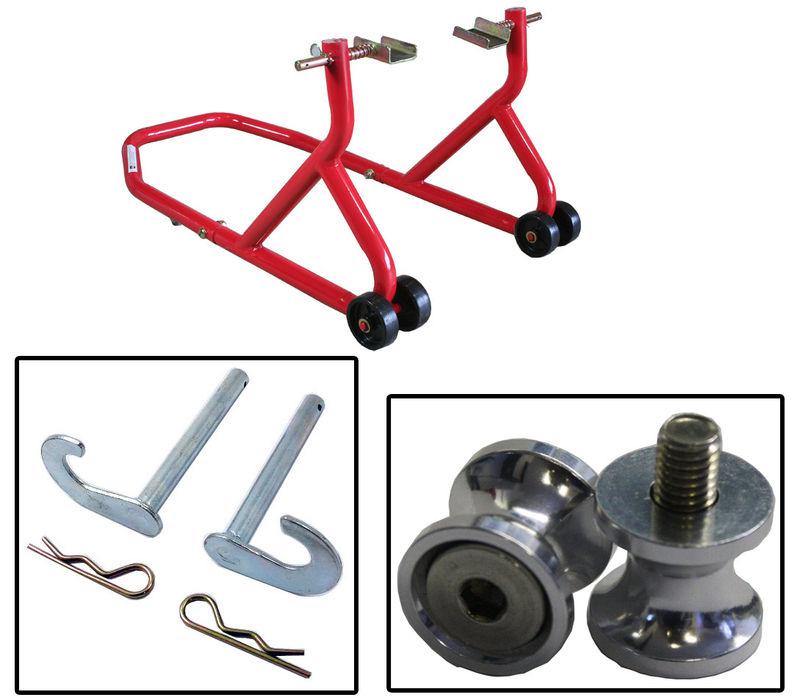 Biketek series 3 red rear stand w/ bobbin spools aluminum aprilia rsv mille s&r