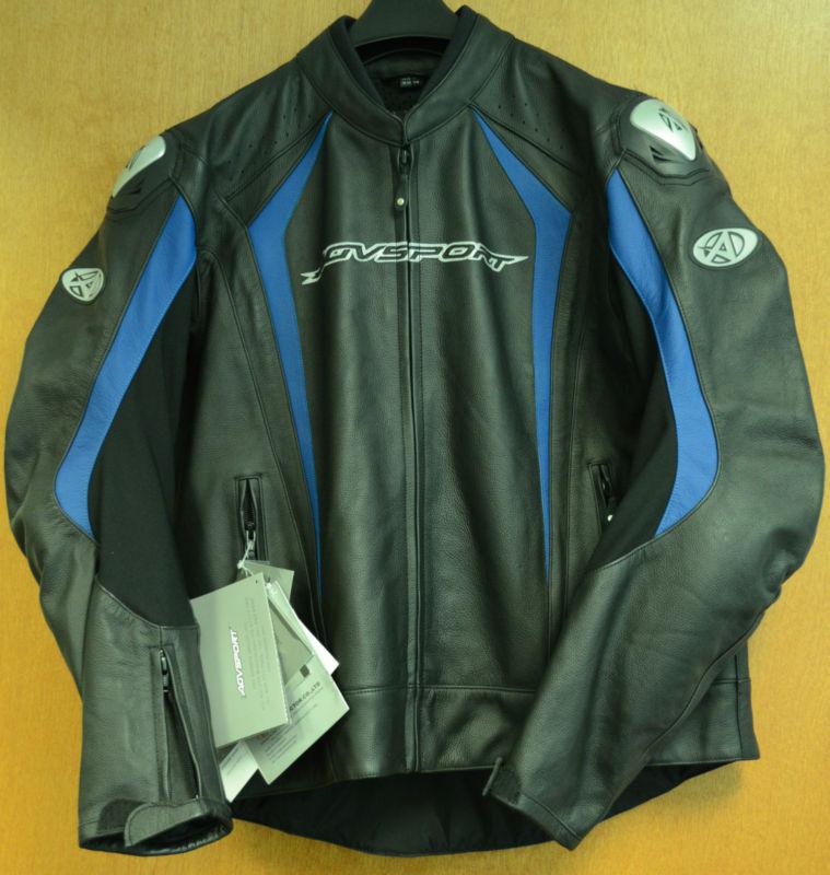 Agv agvsport monza leather motorcycle jacket us 46 euro 56 black w/blue nwt