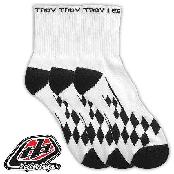 Troy lee designs tld crew socks- white/black race checkered 3-pack- 2 sizes