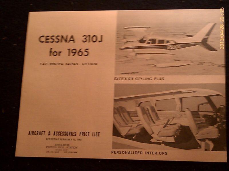 Cessna 310j aircraft & accessories price list for 1965