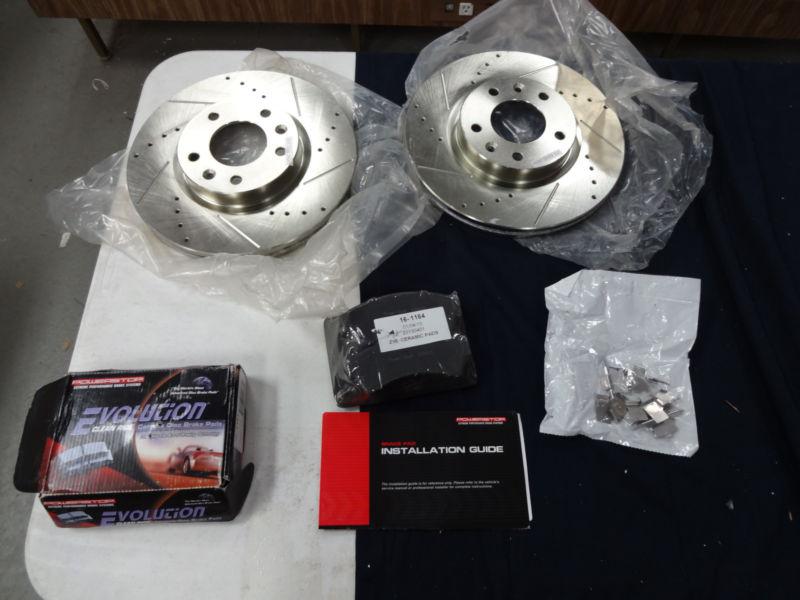 Power stop k200 front ceramic brake pad cross drilled/slotted combo rotor brake