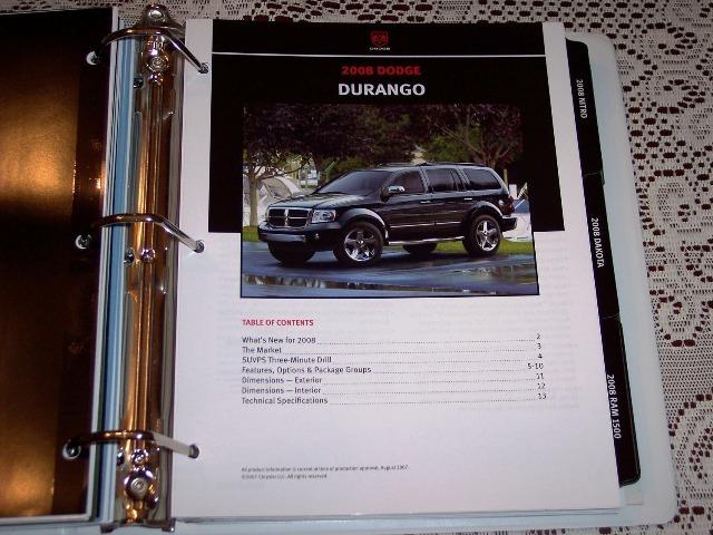 New 2008 dodge durango dealer only salesperson product info literature brochure!