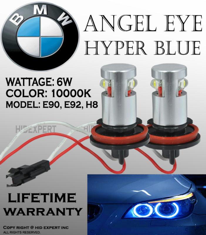 Bmw angel eye e90 e92 h8 halo ring high power led bulbs 10000k blue alb usdot