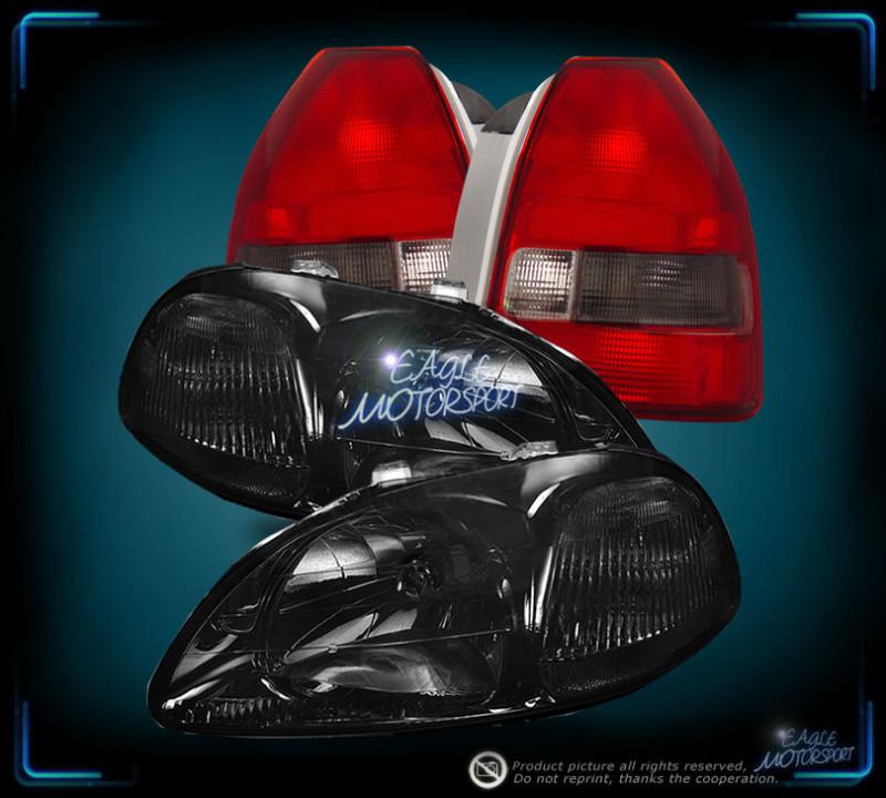1996-1998 civic ek9 hatchback jdm smoke crystal headlights/red smoke tail lights