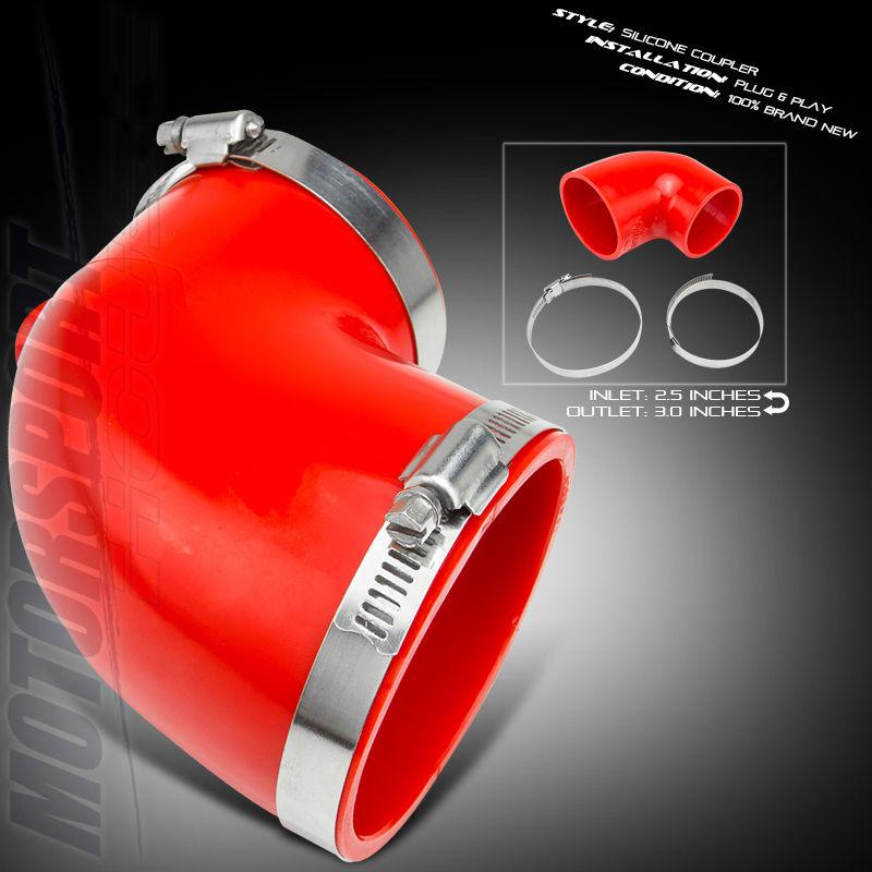 Red 2.5" - 3" 3-ply hose coupler reducer 90 degree elbow air intake clamps turbo