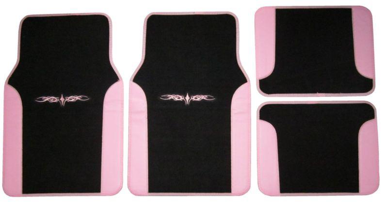 Two tone black pink designer car auto suv floor mats w/ embroidered tattoo l
