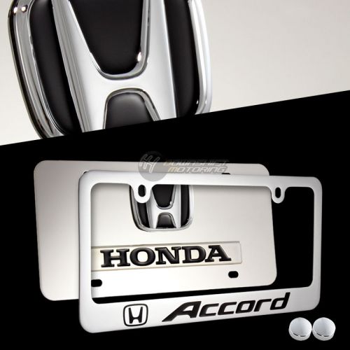 2pcs honda accord black stainless steel license plate frame w/ cap -front &amp; back