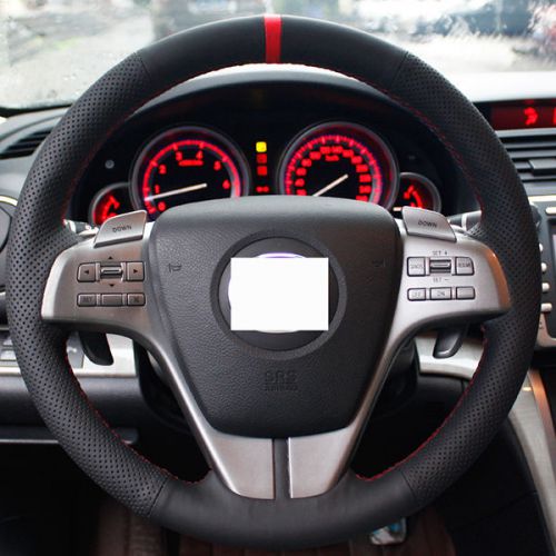 Xuji black leather red marker steering wheel cover for old mazda 6 2009 mazda 6