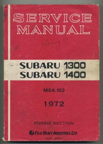 Rare 1972 subaru factory shop manual 1300 , 1400 engine