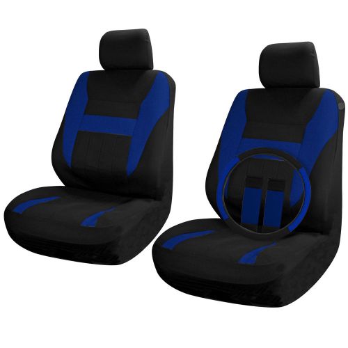 Suv van truck seat covers set bucket seats black / blue 9pc wheel-belt-headrest