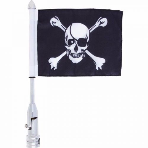 Skull crossbones pirate banner johnny roger motorcycle flagpole flag pole mount
