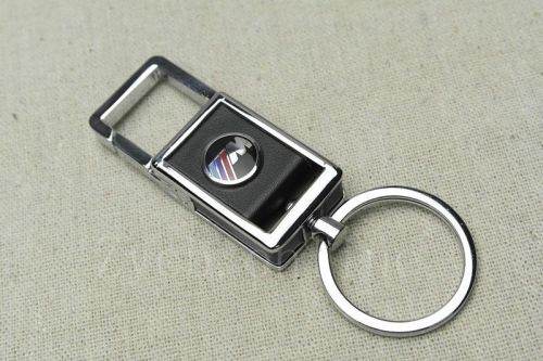 1pcs car ///m stainless steel metal &amp; black leather keychains key ring charms
