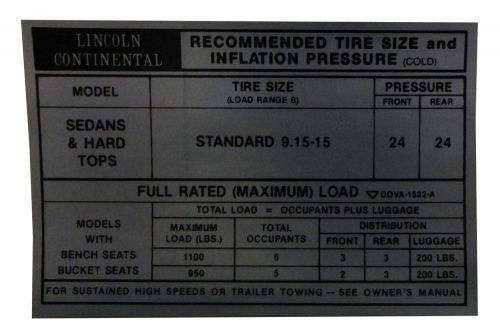 1970 lincoln tire pressure decal