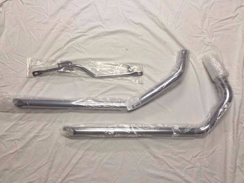 Paughco harley ironhead sportster drag pipes with chrome exhaust hanger