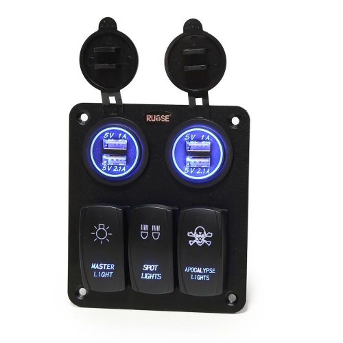 12-24v 3 gang marine boat car switch panel blue red led light 5pin on-off switch