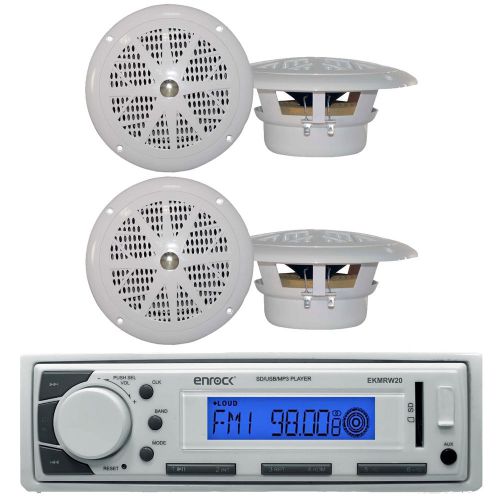 Marine boat in dash mp3 aux usb ipod stereo player &amp; 4 x 4&#034; inch marine speakers