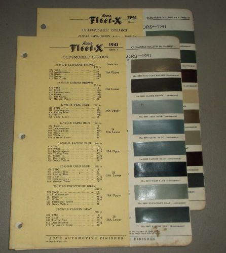 1941 oldsmobile color chip sheet brochure