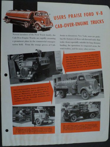 1939 ford v8 cab over engine truck original dealer brochure leaflet
