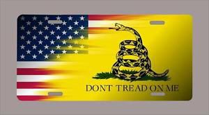 &#034;don&#039;t tread on me&#034;american flag 2nd amendment license plate- free shipping