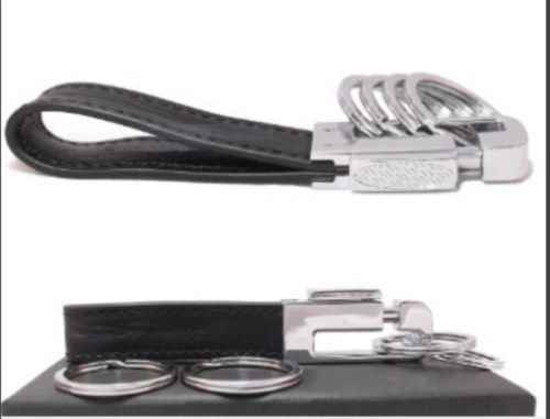Olivery full grain leather valet key chain  4 detachable key rings black classic