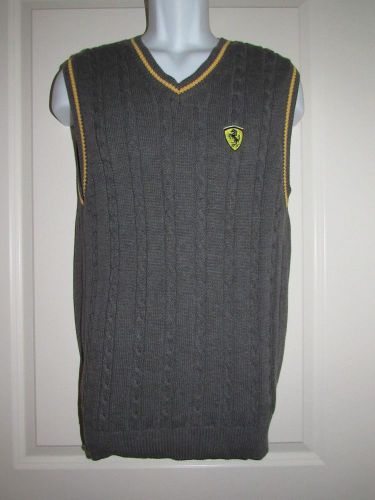 Ferrari ~ mens gray cable knit golf sweater vest ~ yellow trim ~ size xl  ex!