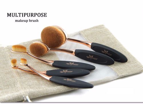 5 pcs multi-purpose rose gold professional oval makeup brush set  foundation