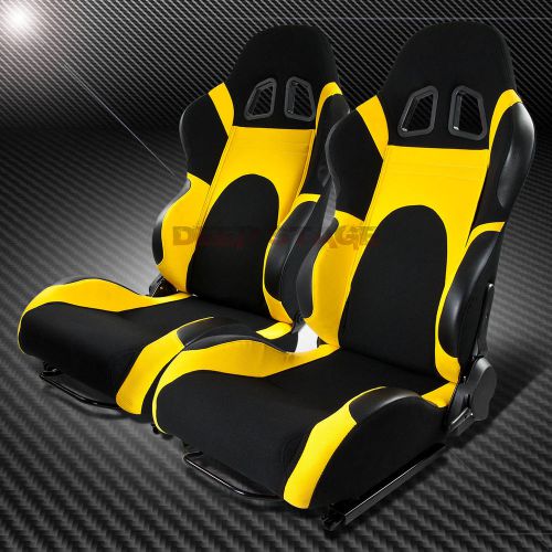 FULL RECLINABLE LEFT+RIGHT BLACK/YELLOW CANVAS CLOTH/WOVEN BUCKET RACING SEAT, US $213.73, image 1