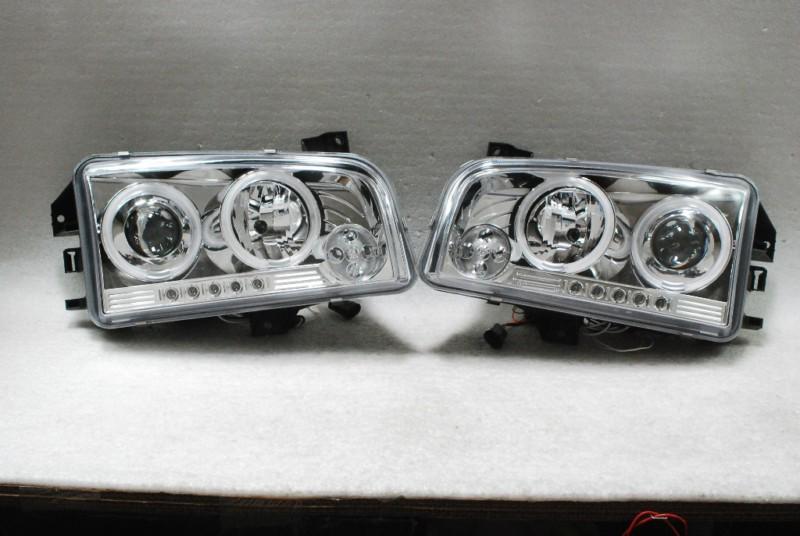06-10 dodge charger clear dual ccfl halo projector led headlights lamps chrome