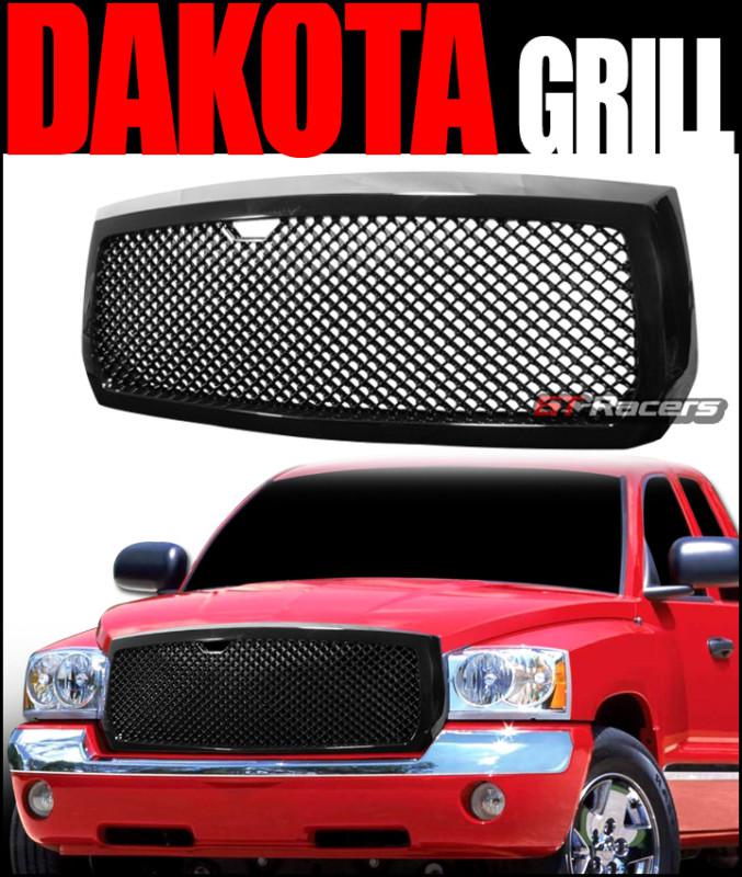 Blk luxury sport mesh front hood bumper grill grille abs 2005-2007 dodge dakota